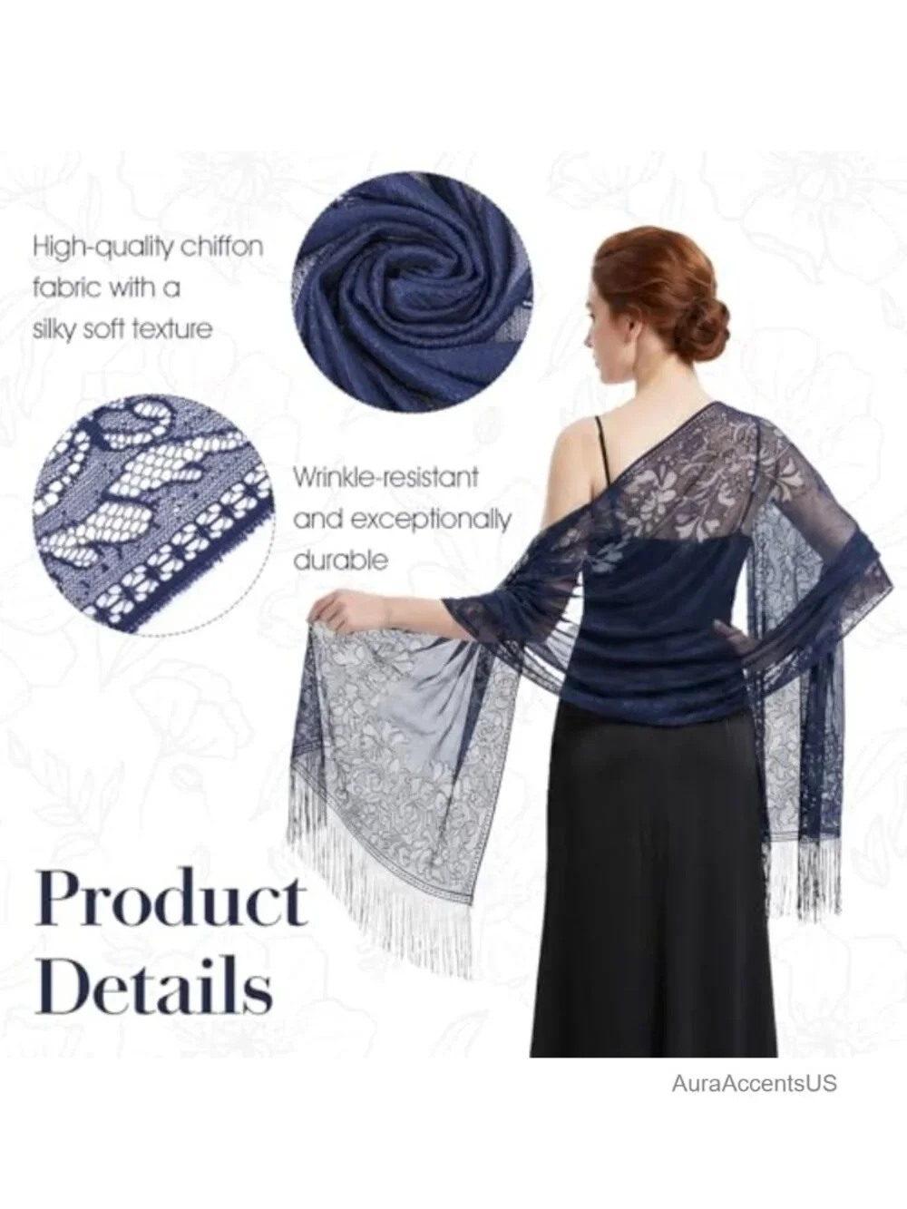 Floral Lace Fringe Shawl Wrap for Women Wedding Party Cape Scarf